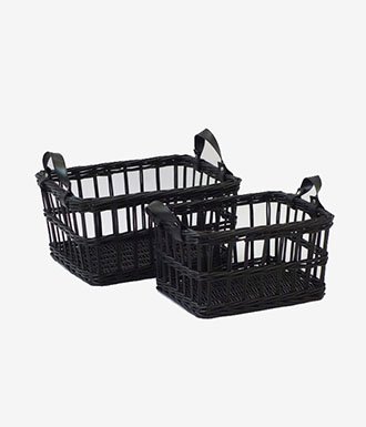 Black Open Woven Wicker Basket